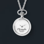 Modern Script Personalised Bridesmaid Watch<br><div class="desc">Add a personal touch to your wedding with personalised bridesmaid gift.
This design features personalised bridesmaid's name in black modern script font style with title and wedding date in black modern sans serif font style on white background.

Also perfect for maid of honour,  mother of the bride and more.</div>