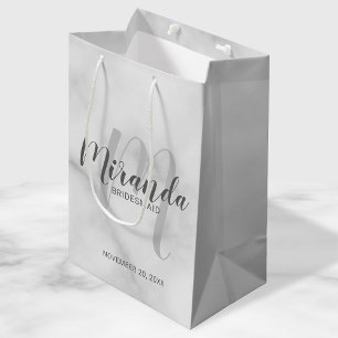 Modern Script Personalised Bridesmaid White Marble Medium Gift Bag