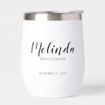 Modern Script Personalised Bridesmaids<br><div class="desc">Modern Script Personalised Bridesmaids Can Glass
featuring personalised bridesmaid's name in black modern script font style with title and wedding date in modern sans serif font style on white background.

Also perfect for Maid of Honour,  Flower Girl,  Mother of the Bride,  Groomsmen,  Best man and more.</div>