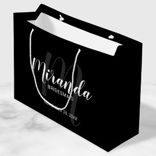 Modern Script Personalised Bridesmaids Black Large Gift Bag