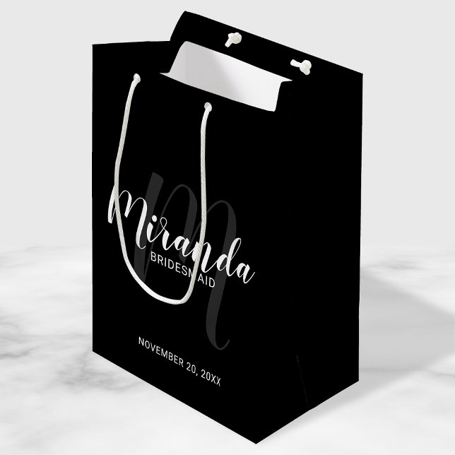 Modern Script Personalised Bridesmaids Black Medium Gift Bag (Creator Uploaded)