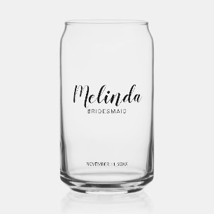 Modern Script Personalised Bridesmaids Can Glass