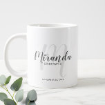 Modern Script Personalised Bridesmaids Coffee Mug<br><div class="desc">Add a personal touch to your wedding with personalised bridesmaids mug. This mug features personalised bridesmaid's name in grey modern script font style and monogram in light grey modern script font style as background with title and wedding date in grey modern sans serif font style. Also perfect for maid of...</div>