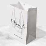 Modern Script Personalised Bridesmaids Medium Gift Bag<br><div class="desc">Personalised Bridesmaids Gift Bag featuring personalised bridesmaid's name in grey modern script font style and monogram in light grey modern script font style as background with title and wedding date in grey modern sans serif font style. Also perfect for groomsman, best man, ring bearer, father of the bride, maid of...</div>