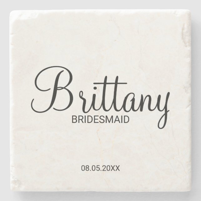 Modern Script Personalised Bridesmaids Stone Coaster (Front)