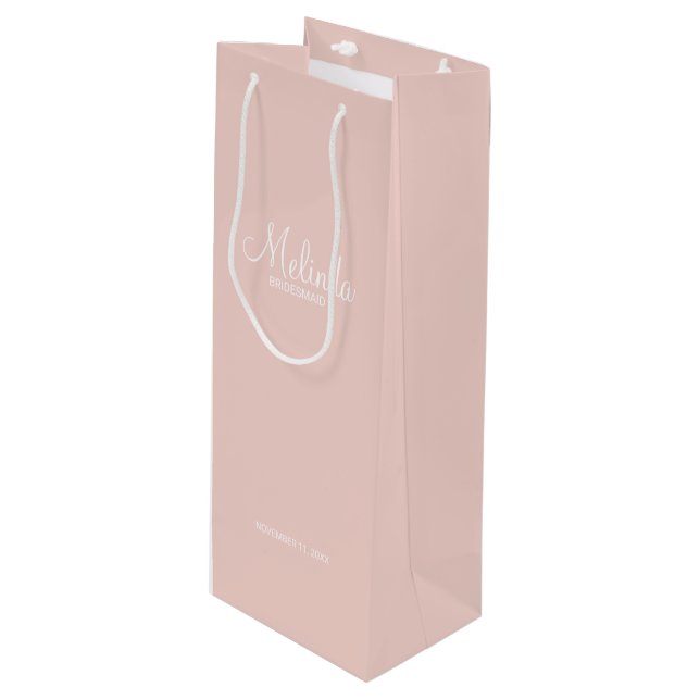 Modern Script Personalised Bridesmaids Wine Gift Bag (Front Angled)