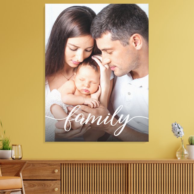Modern Script Personalised Family Photo Canvas Print (Insitu(LivingRoom))