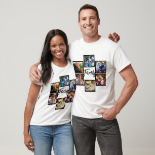 Modern Script Personalised Family Photo Collage T-Shirt