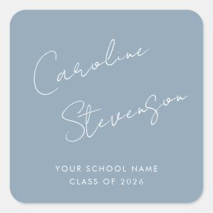 Modern Script Personalised Graduation Dusty Blue Square Sticker