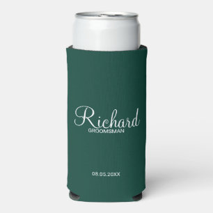 Modern Script Personalised Groomsman Can Cooler