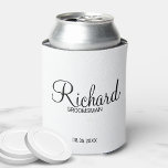 Modern Script Personalised Groomsman Can Cooler<br><div class="desc">Personalised Groomsman Gifts featuring personalised groomsman's name in black modern script font style with title and wedding date in modern sans serif font style. Also perfect for best man, father of the bride, bridesmaid, maid of honour, mother of the bride and more. Please Note: The foil details are simulated in...</div>