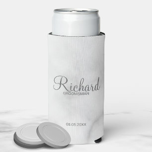 Modern Script Personalised Groomsman Can Cooler
