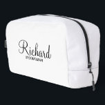 Modern Script Personalised Groomsman Dopp Kit<br><div class="desc">Personalised Groomsman Gifts
featuring personalised groomsman's name in black modern script font style with title and wedding date in modern sans serif font style on white background.

Also perfect for best man,  father of the bride,  bridesmaid,  maid of honour,  mother of the bride and more.</div>