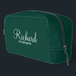 Modern Script Personalised Groomsman Dopp Kit<br><div class="desc">Personalised Groomsman Gifts
featuring personalised groomsman's name in white modern script font style with title and wedding date in modern sans serif font style on emerald green background.

Also perfect for best man,  father of the bride,  bridesmaid,  maid of honour,  mother of the bride and more.</div>