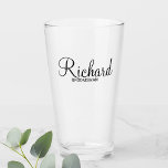 Modern Script Personalised Groomsman Glass<br><div class="desc">Personalised Groomsman Gifts
featuring personalised groomsman's name in black modern script font style with title and wedding date in modern sans serif font style.

Also perfect for best man,  father of the bride,  bridesmaid,  maid of honour,  mother of the bride and more.</div>