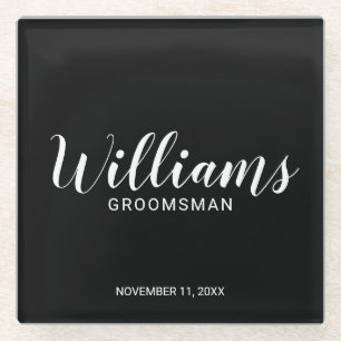 Modern Script Personalised Groomsman Glass Coaster