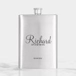Modern Script Personalised Groomsman Hip Flask<br><div class="desc">Personalised Groomsman Gifts
featuring personalised groomsman's name in black modern script font style with title and wedding date in modern sans serif font style.

Also perfect for best man,  father of the bride,  bridesmaid,  maid of honour,  mother of the bride and more.</div>