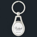 Modern Script Personalised Groomsman Key Ring<br><div class="desc">Personalised Groomsman Gifts
featuring personalised groomsman's name in black modern script font style with title and wedding date in modern sans serif font style on white background.

Also perfect for best man,  father of the bride,  bridesmaid,  maid of honour,  mother of the bride and more.</div>