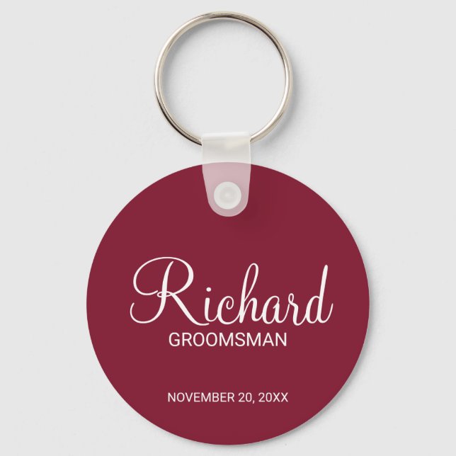 Modern Script Personalised Groomsman Key Ring (Front)