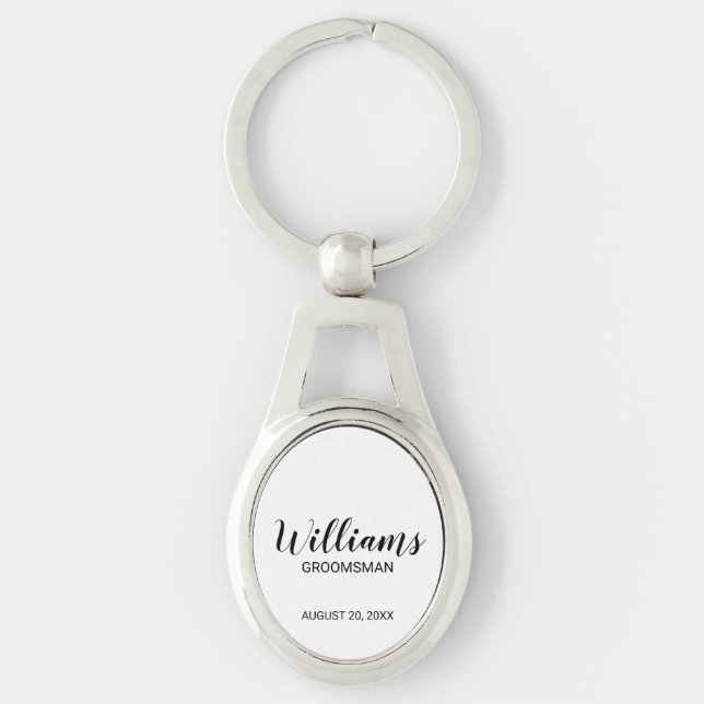 Modern Script Personalised Groomsman Key Ring (Front)