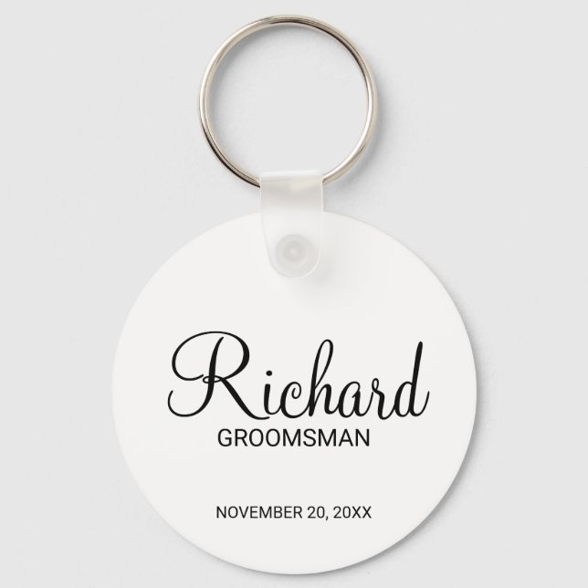 Modern Script Personalised Groomsman Key Ring (Front)
