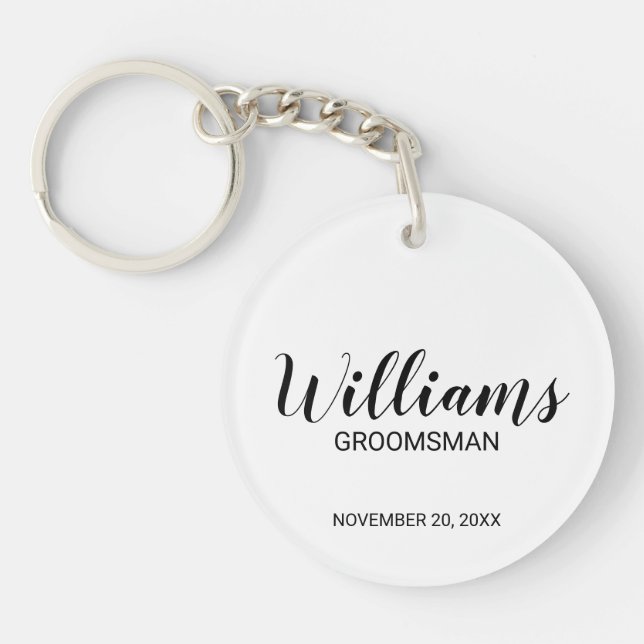 Modern Script Personalised Groomsman Key Ring (Front)