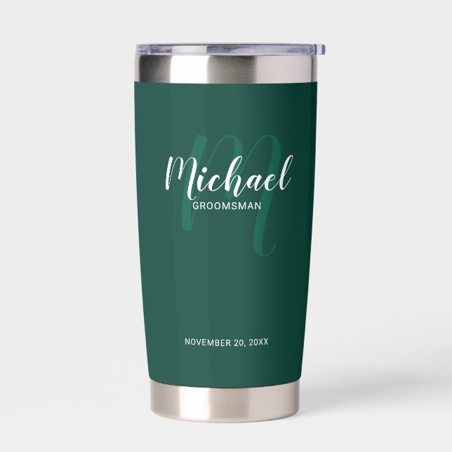 Modern Script Personalised Groomsman Name Insulated Tumbler (Left)
