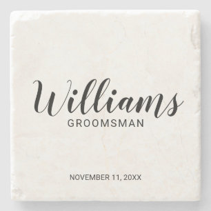 Modern Script Personalised Groomsman Stone Coaster