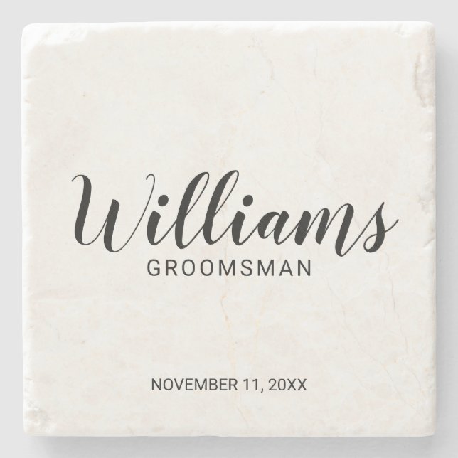 Modern Script Personalised Groomsman Stone Coaster (Front)