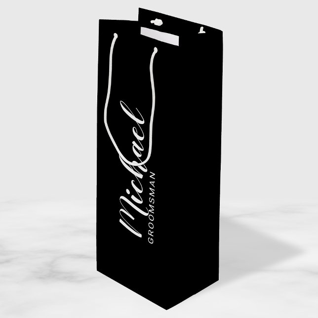 Modern Script Personalised Groomsman Wine Gift Bag (Creator Uploaded)