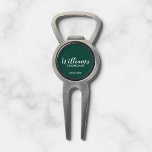 Modern Script Personalised Groomsman's Name Divot Tool<br><div class="desc">Personalised Groomsman Gifts
featuring personalised groomsman's name in white modern script font style with title and wedding date in modern sans serif font style on emerald green background.

Also perfect for best man,  father of the bride,  bridesmaid,  maid of honour,  mother of the bride and more.</div>