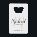 Modern Script Personalised Groomsmen<br><div class="desc">Add a personal touch to your wedding with personalised groomsmen credit card bottle opener. This bottle opener features personalised groomsmen's name in grey modern script font style and monogram in light grey modern script font style as background with title and wedding date in grey modern sans serif font style. Also...</div>