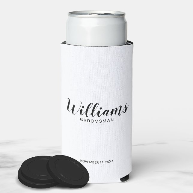 Modern Script Personalised Groomsmen Can Cooler (Creator Uploaded)