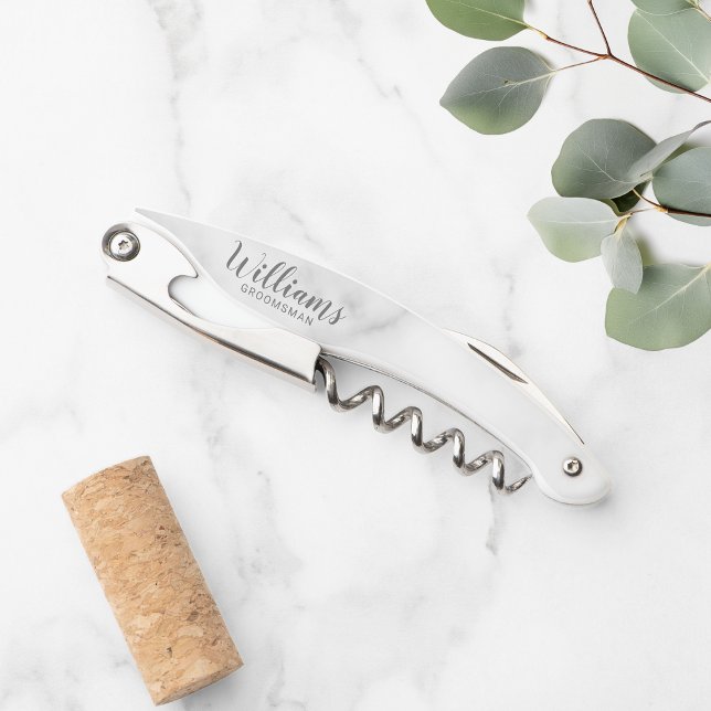 Modern Script Personalised Groomsmen Corkscrew (Creator Uploaded)