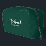 Modern Script Personalised Groomsmen Dopp Kit<br><div class="desc">Modern Script Personalised Groomsmen Gift
featuring personalised groomsman's name in white modern script font style with title and wedding date in modern sans serif font style on emerald green background.

Also perfect for bridesmaid,  maid of honour,  flower girl,  mother of the bride,  best man and more.</div>
