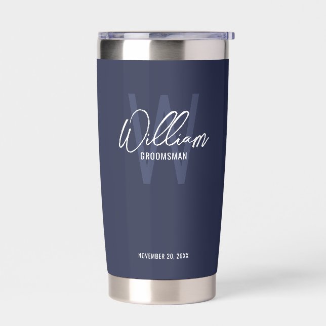 Modern Script Personalised Groomsmen Insulated Tum Insulated Tumbler (Left)