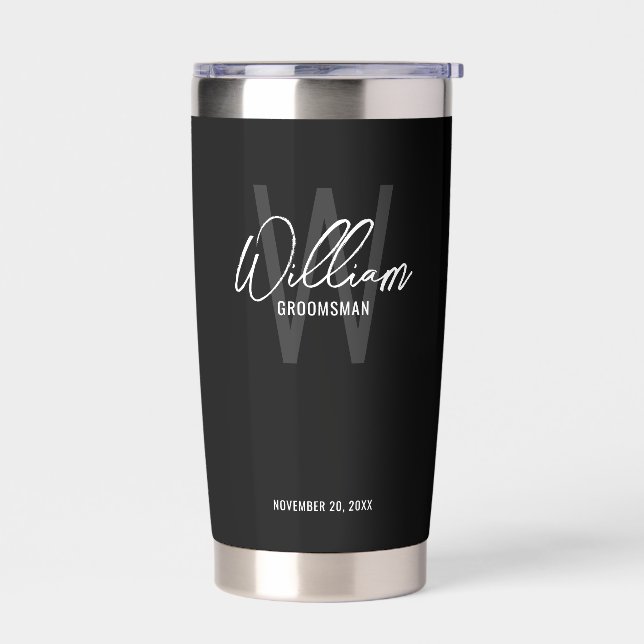 Modern Script Personalised Groomsmen Insulated Tumbler (Left)