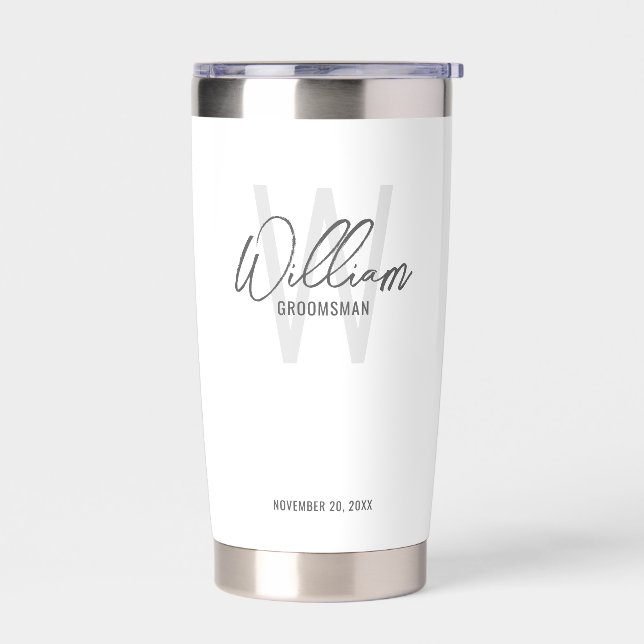 Modern Script Personalised Groomsmen Insulated Tumbler (Left)