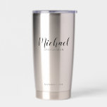 Modern Script Personalised Groomsmen Insulated Tumbler<br><div class="desc">Modern Script Personalised Groomsmen Tumbler
featuring personalised groomsman's name in black modern script font style with title and wedding date in modern sans serif font style.

Also perfect for Maid of Honour,  Flower Girl,  Mother of the Bride,  Best man and more.</div>