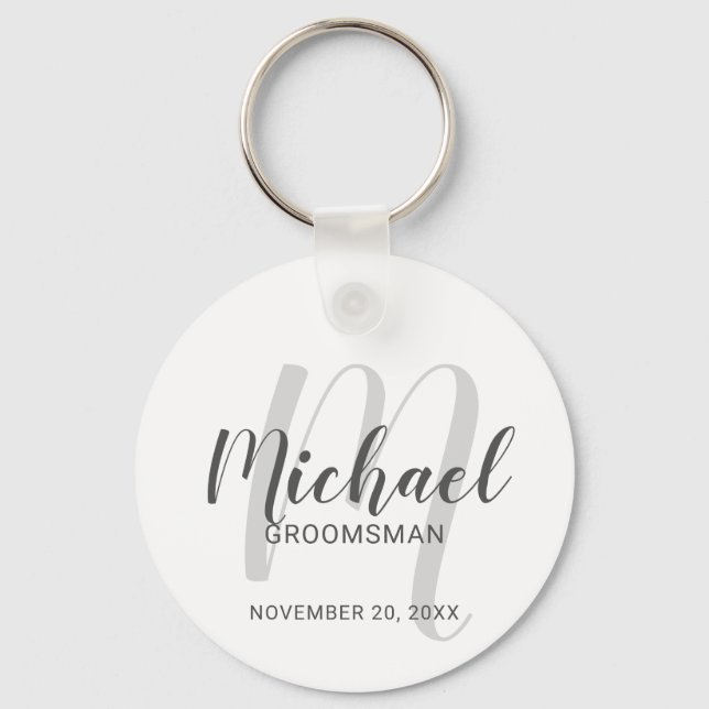 Modern Script Personalised Groomsmen Key Ring (Front)