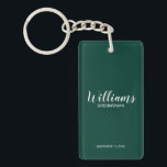 Modern Script Personalised Groomsmen Key Ring<br><div class="desc">Modern Script Personalised Groomsmen Keychain
featuring personalised groomsman's name in white modern script font style with title and wedding date in modern sans serif font style on emerald green background.

Also perfect for Maid of Honour,  Flower Girl,  Mother of the Bride,  Groomsmen,  Best man and more.</div>