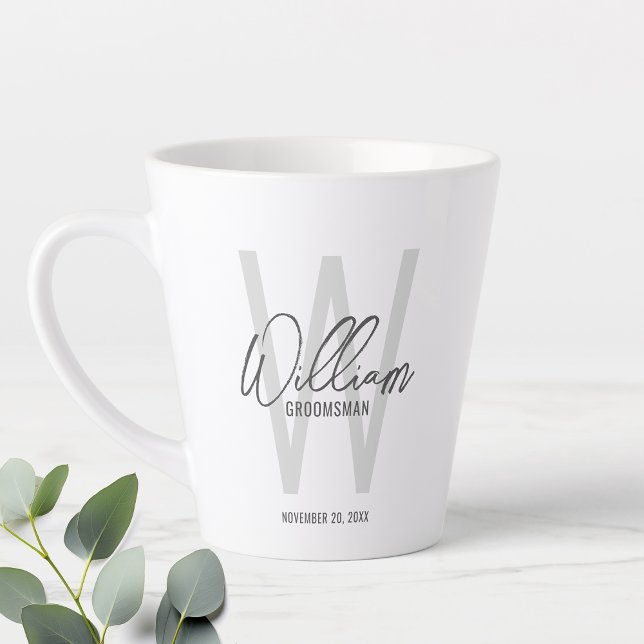 Modern Script Personalised Groomsmen Latte Mug (Creator Uploaded)