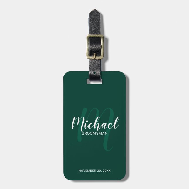 Modern Script Personalised Groomsmen Luggage Tag (Front Vertical)