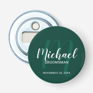 Modern Script Personalised Groomsmen Monogram&Name Bottle Opener