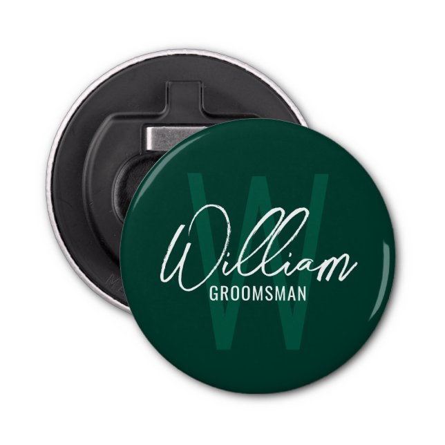 Modern Script Personalised Groomsmen Monogram&Name Bottle Opener (Front)