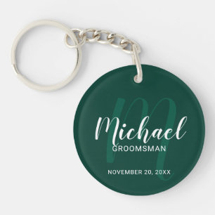 Modern Script Personalised Groomsmen Monogram&Name Key Ring