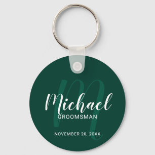 Modern Script Personalised Groomsmen Monogram&Name Key Ring