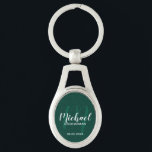 Modern Script Personalised Groomsmen Monogram&Name Key Ring<br><div class="desc">Add a personal touch to your wedding with personalised groomsmen keychain. This keychain features personalised groomsmen's name in white modern script font style and monogram in light emerald green modern script font style as background with title and wedding date in white modern sans serif font style on emerald green background....</div>