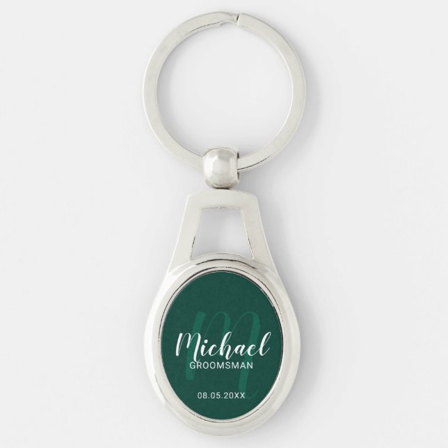 Modern Script Personalised Groomsmen Monogram&Name Key Ring (Front)