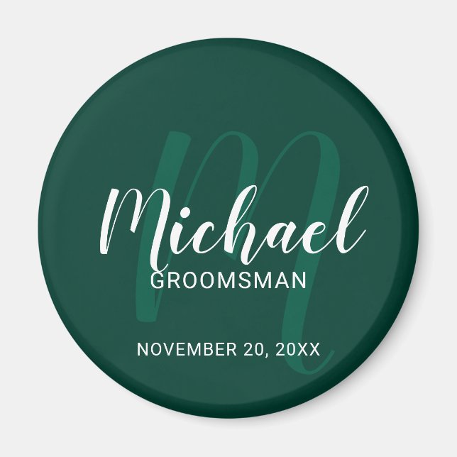 Modern Script Personalised Groomsmen Monogram&Name Magnet (Front)